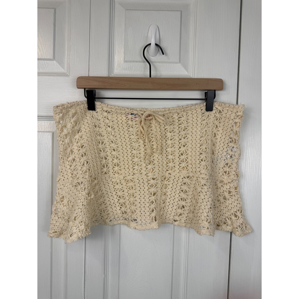 Edikted Crochet Swim Cover Up Skirt Ivory Floral Knit Beach Boho Mini Medium